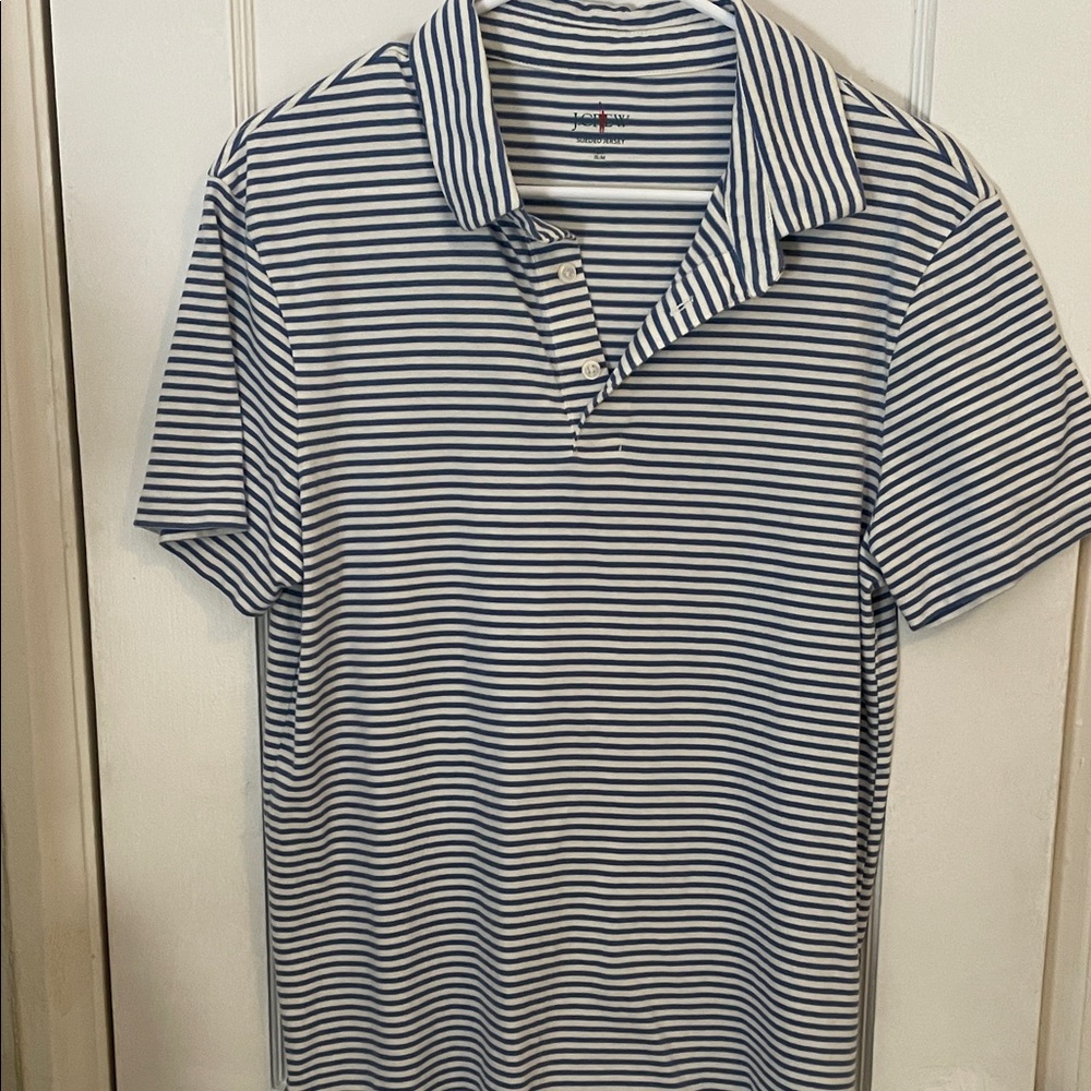 J. Crew Navy and White Striped Polo Shirt